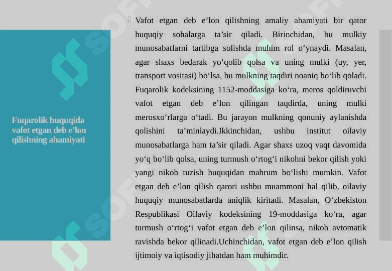 FUQAROLIK HUQUQIDA VAFOT ETGAN DEB E’LON QILISH 7