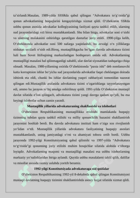 O‘zbekistonda advokatura institutining rivojlanish bosqichlari 5