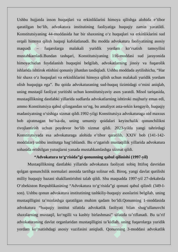 O‘zbekistonda advokatura institutining rivojlanish bosqichlari 6