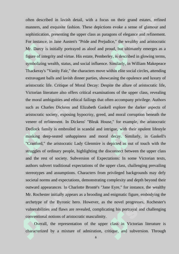 CLASS AND ECONOMIC STATUS IN VICTORIAN TEXTS Course Work 6