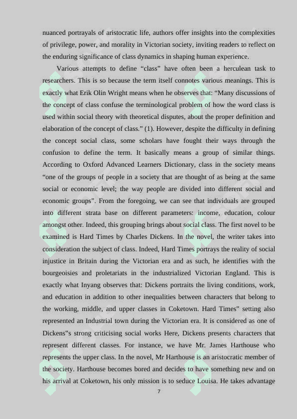CLASS AND ECONOMIC STATUS IN VICTORIAN TEXTS Course Work 7