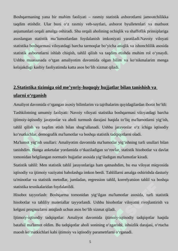 Statistika hisobot               HISOBOT DAFTARI               Amaliyot  hisobot                  MALAKAVIY AMALIYOT (BITIRUV OLDI) 5