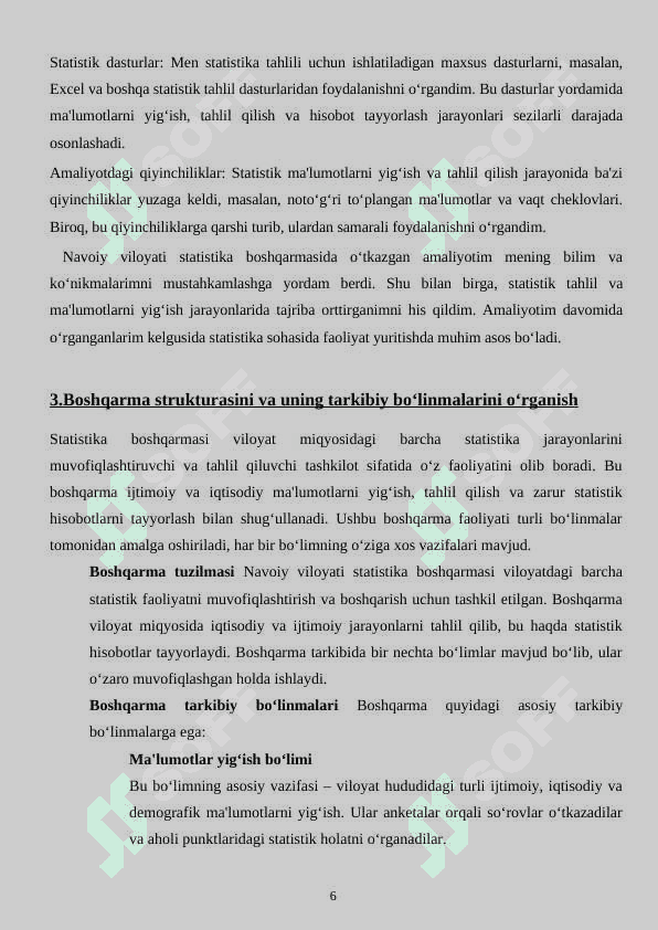 Statistika hisobot               HISOBOT DAFTARI               Amaliyot  hisobot                  MALAKAVIY AMALIYOT (BITIRUV OLDI) 6