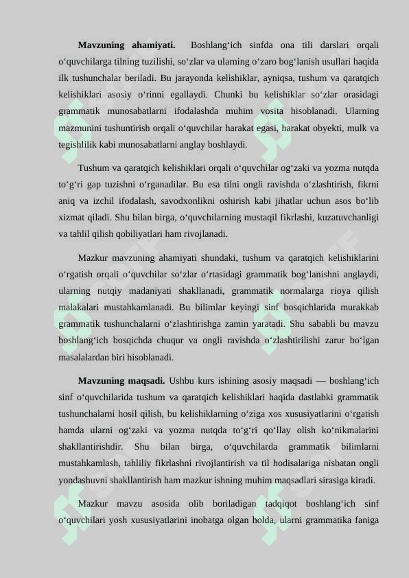 Boshlang‘ich sinf o‘quvchilarida tushum va qaratqich kelishiklari haqida tushuncha hosil qilish 4