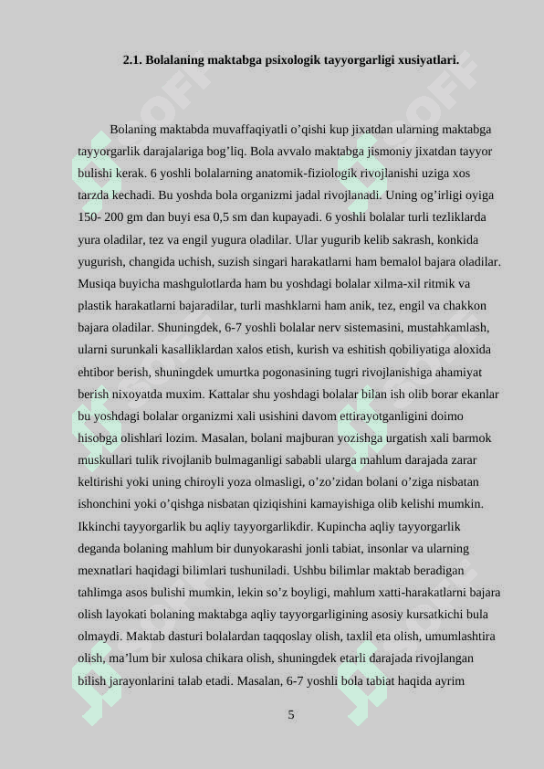 5-6 yoshli bolalarning o’quv faoliyatiga psixologik tayyorgarligi 5
