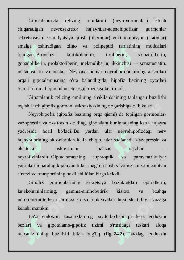 Endokrin bezlarida hosil boladigan ayrim 8