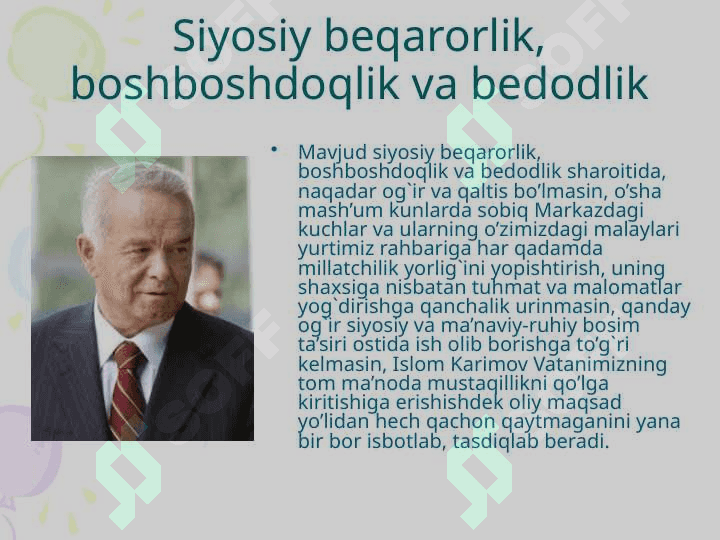 Mustaqil O`zbekiston Demokratik huquqiy davlat fuqarolik jamiyati asoslarini shakllantirish jarayoni 6