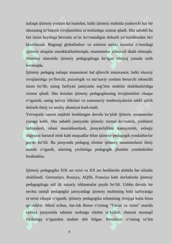Ijtimoiy pedagogikaning rivojlanish tarixi hamda metodologik yondashuvlar. 8