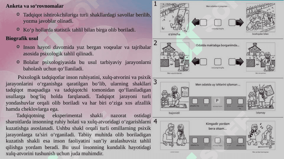 Psixologik tadqiqot o’tkazish shakllari. 5