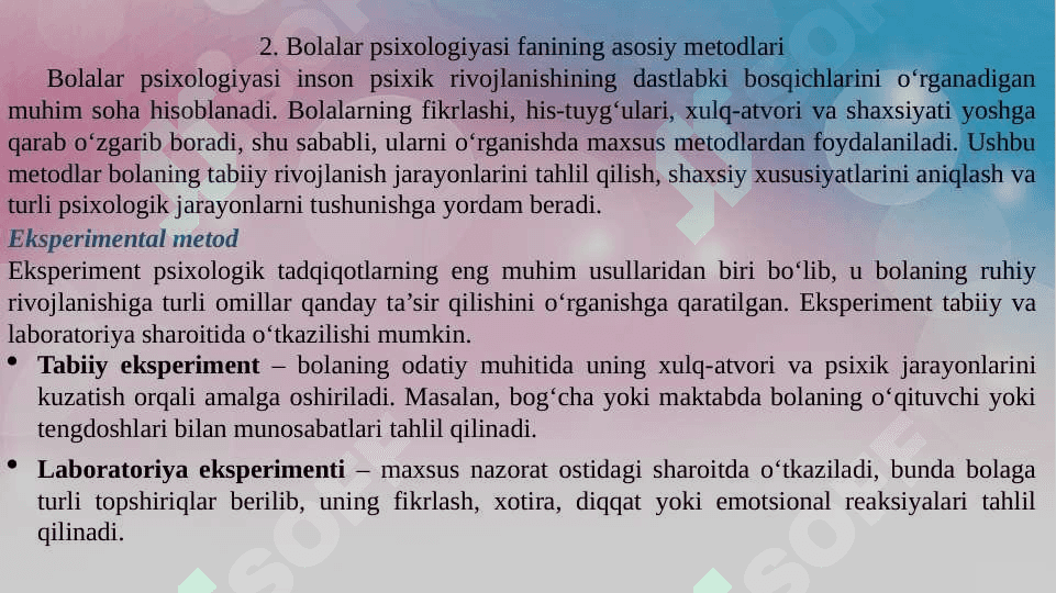 Psixologik tadqiqot o’tkazish shakllari. 8