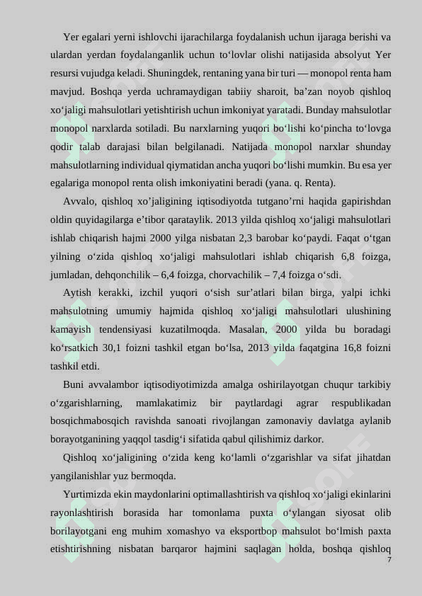 Yer rentasi va uning turlari. 7