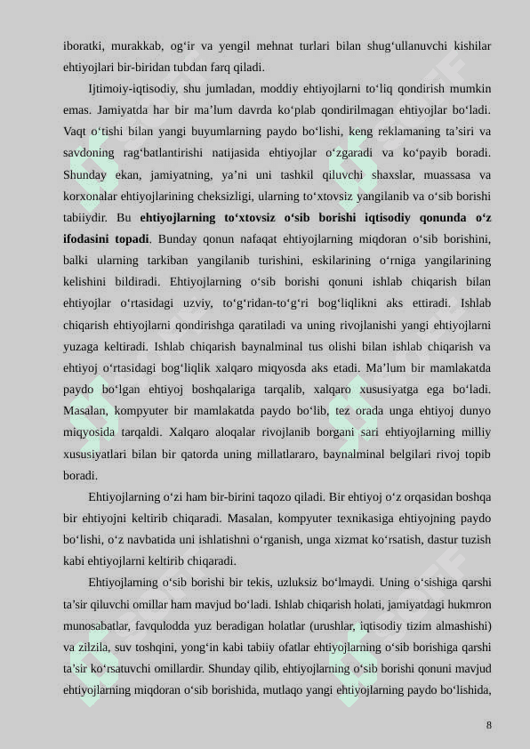 IJTIMOIY-IQTISODIY EHTIYOJLARNING MAZMUNI VA ULARNING TURKUMLANISHI 8