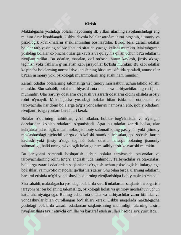 Maktabgacha yoshdagi bolalarda zararli odatlardan saqlanishni o'rgatish. 2