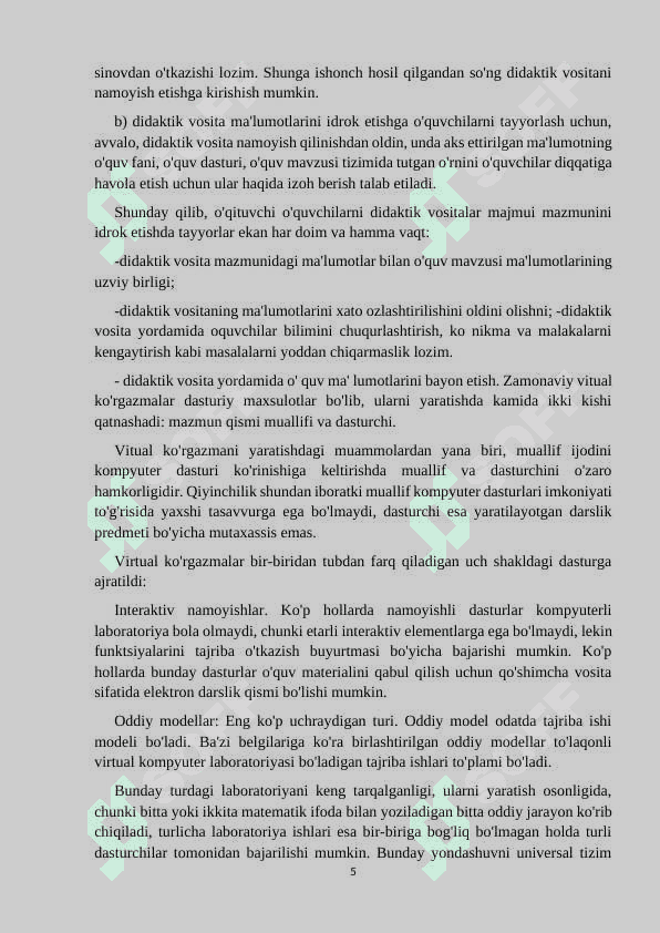 Oʻquv materiallarini didaktik jihatdan qayta ishlay olishini shakllantirish. KURS ISHI 5