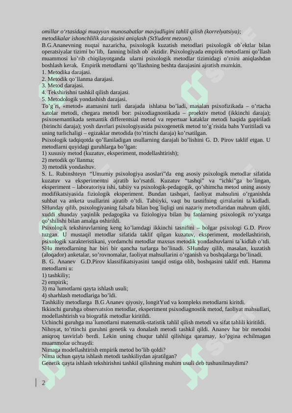 Testlashtirish metodikasi 2