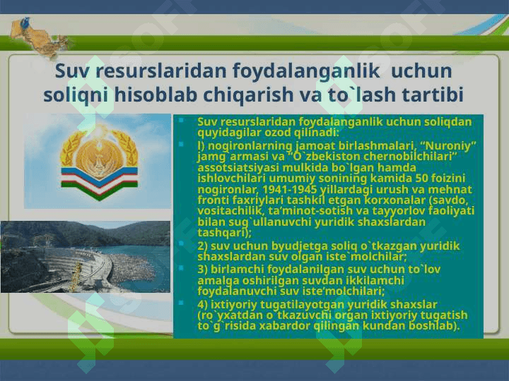 SUV RESURSLARIDAN FOYDALANGANLIK UCHUN SOLIQ ELEMENTLARI 5