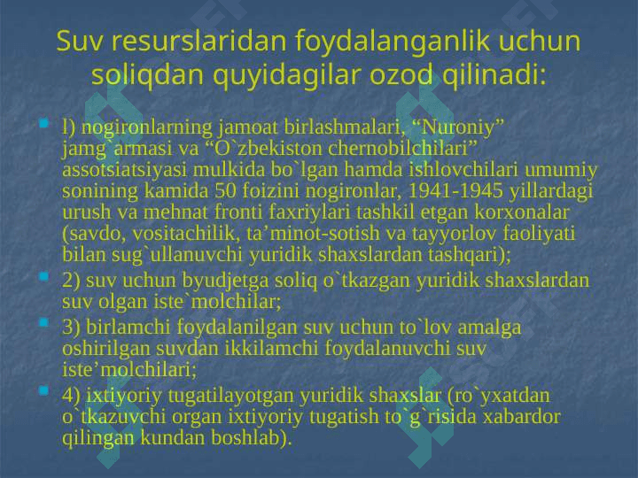 SUV RESURSLARIDAN FOYDALANGANLIK UCHUN SOLIQ ELEMENTLARI 8