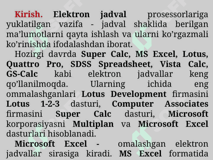 Elektron jadval protsessorlari va ular orqali sohaga oid sonli ma’lumotlarni qayta ishlash 3