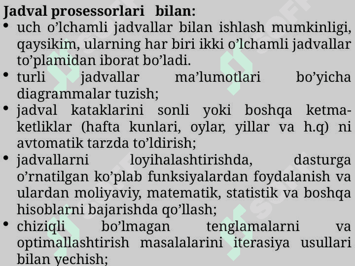 Elektron jadval protsessorlari va ular orqali sohaga oid sonli ma’lumotlarni qayta ishlash 4