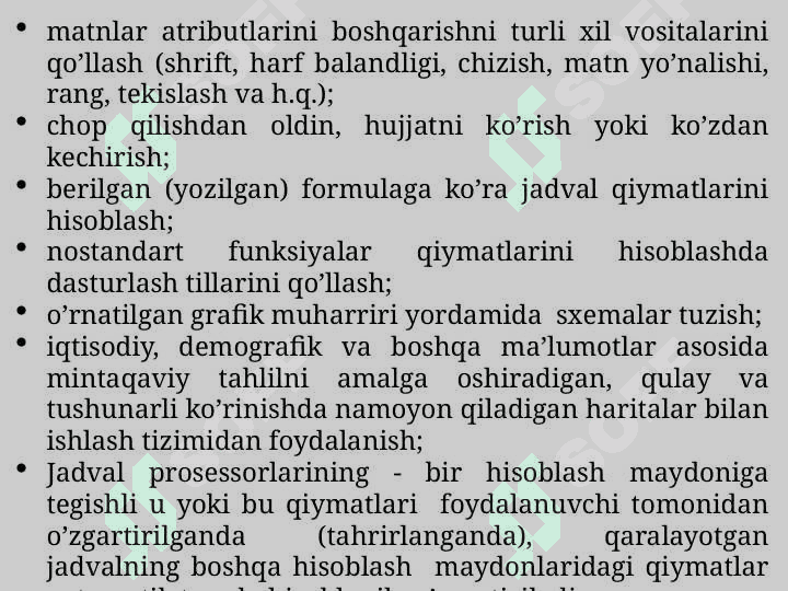 Elektron jadval protsessorlari va ular orqali sohaga oid sonli ma’lumotlarni qayta ishlash 5