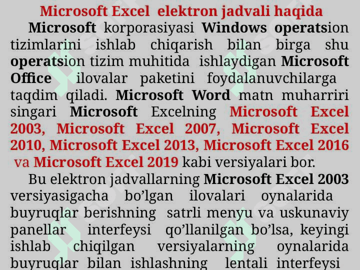 Elektron jadval protsessorlari va ular orqali sohaga oid sonli ma’lumotlarni qayta ishlash 6