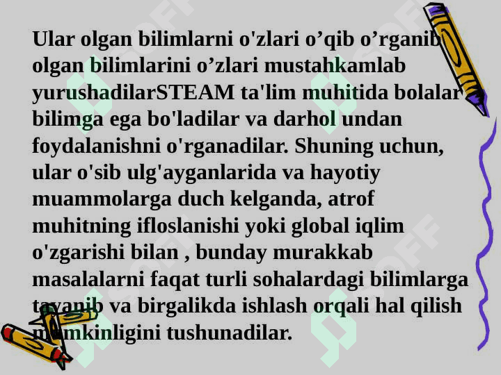 STEAM ta'lim texnologiyasini qo'llash bo'yicha o'qituvchilarning kompetentsiyalarini rivojlantirish darslarini kuzatish orqali yangi bilim va tushunchalarni shakllantirish 5