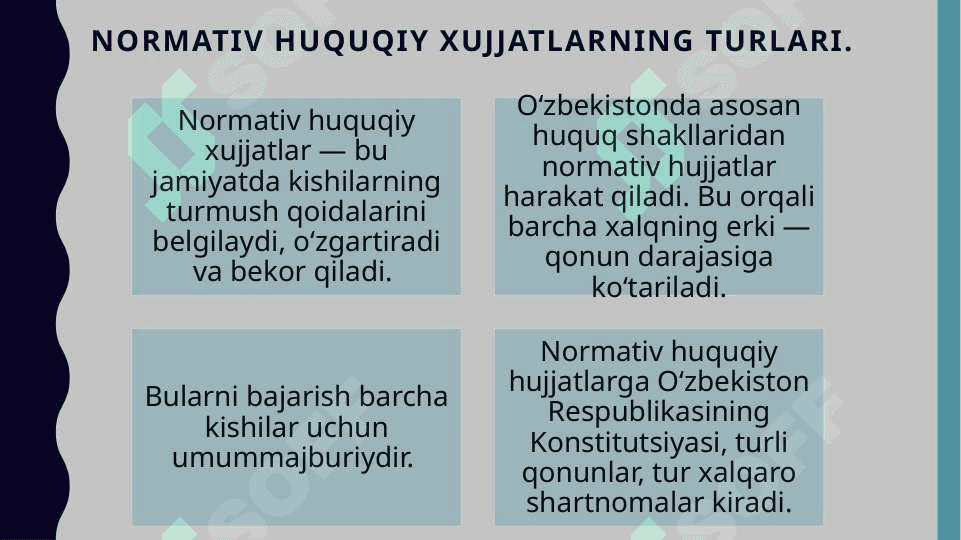 O'zbekiston Respublikasi Prezidenti tomonidan qabul qilinadigan normativ huquqiy hujjatlar 7