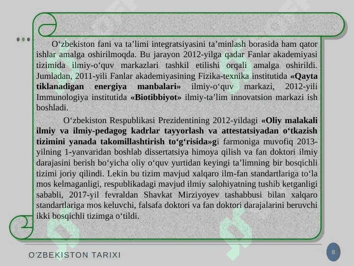 Kadrlar tayyorlash va  ta'lim sohasidagi islohatlar.. 8