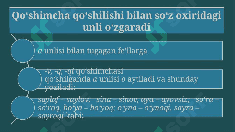 Asos va qo'shimcha imlosidagi marfologik tamoyilga mos keluvchi qoidalar 3