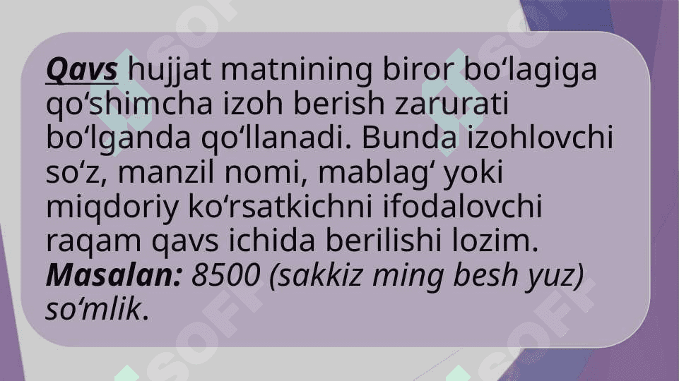 Hujjat turlarida qoliplashgan turg'unlashgan birliklarning ishlatilishi hujjatlardagi morfologik ko'rsatkichlarning va tinish belgilarining o'rni 8