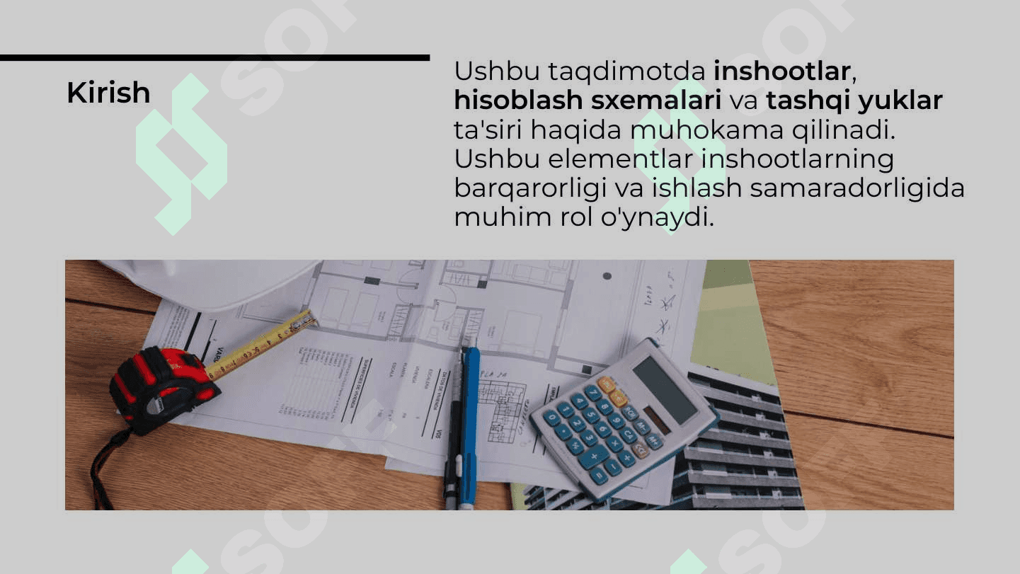 Inshootlar va ularning hisoblash sxemalari. Tayanchlar va ularning turlari. Tashqi yuklar yuklar va ularning inshootga ta'siri 2