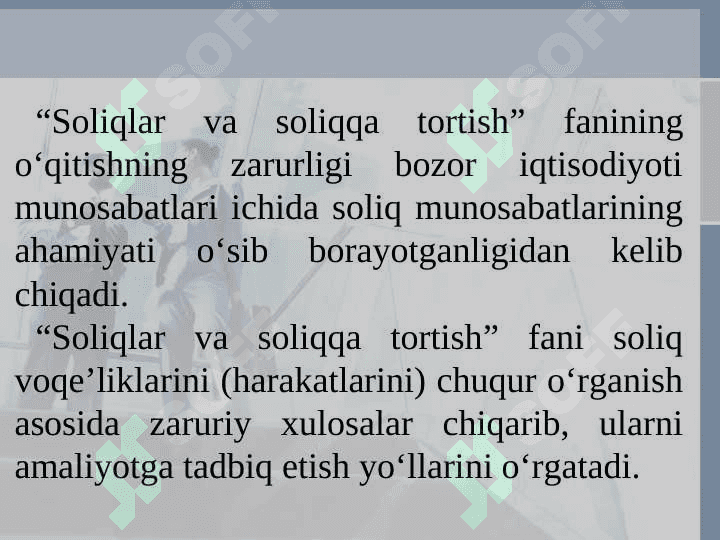 Soliqlar va soliqqa tortish” faniga kirish 7