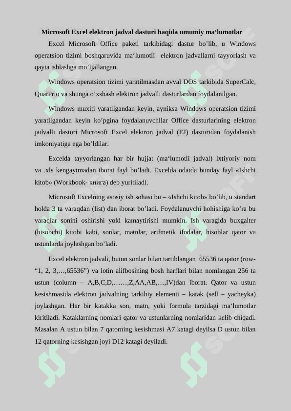 Excel dasturi imkoniyatlari #1 2