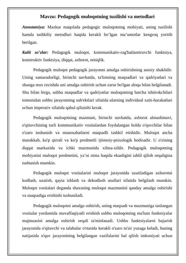 Pedagogik muloqotning tuzilishi va metodlari 1