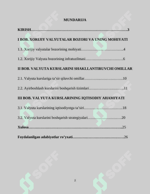 Kurs ishi : Xorijiy valyutalar bozori tashkiliy jihatlari 2