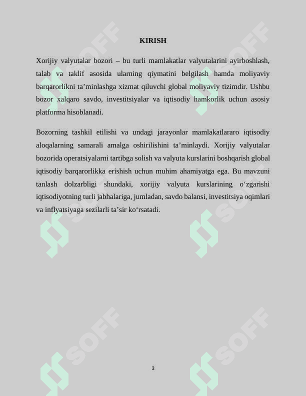 Kurs ishi : Xorijiy valyutalar bozori tashkiliy jihatlari 3