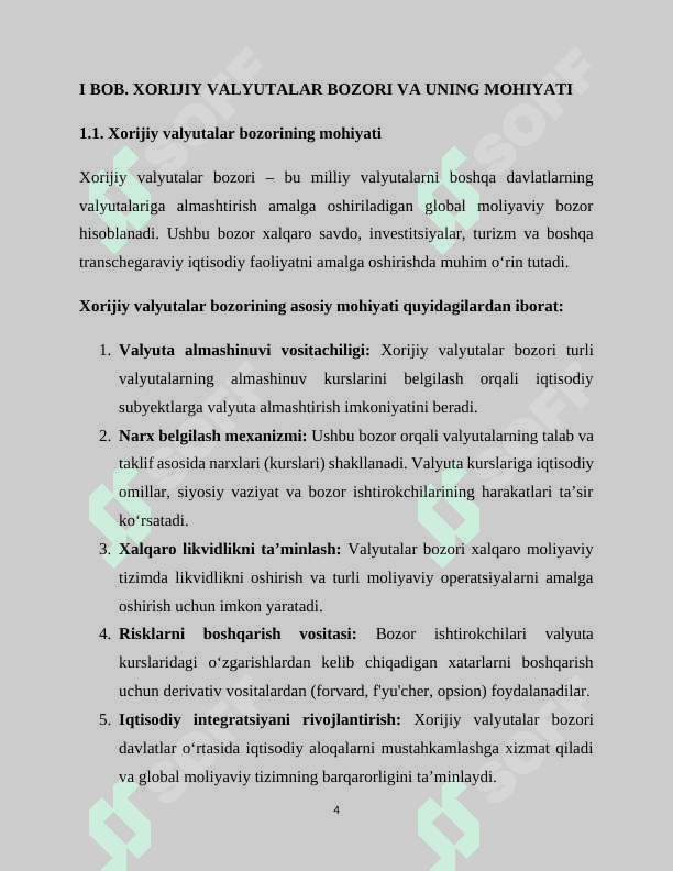 Kurs ishi : Xorijiy valyutalar bozori tashkiliy jihatlari 4