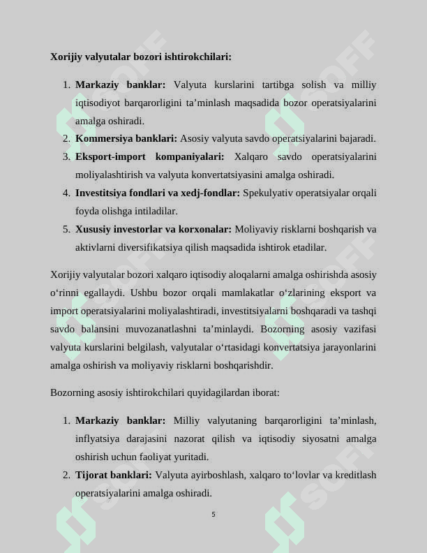 Kurs ishi : Xorijiy valyutalar bozori tashkiliy jihatlari 5