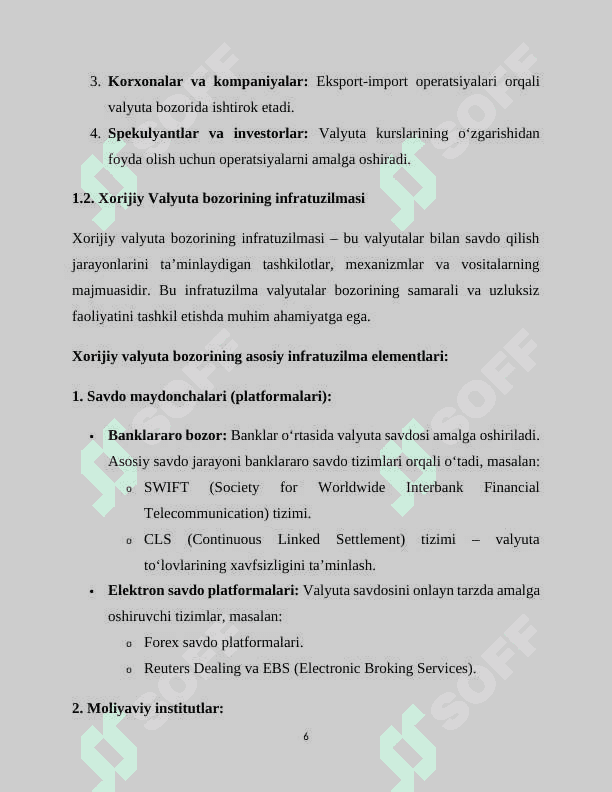 Kurs ishi : Xorijiy valyutalar bozori tashkiliy jihatlari 6
