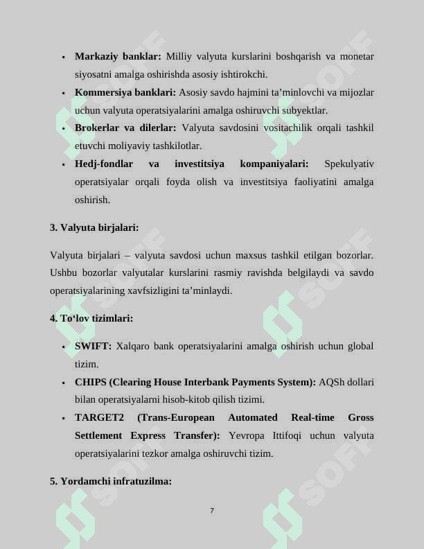 Kurs ishi : Xorijiy valyutalar bozori tashkiliy jihatlari 7