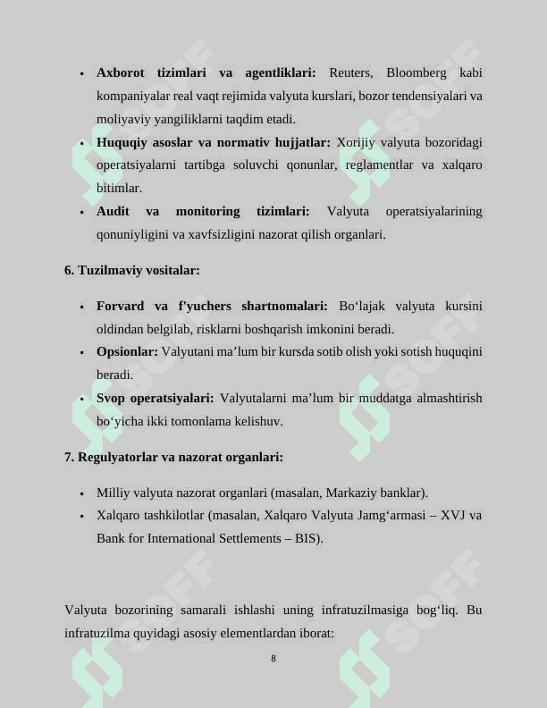 Kurs ishi : Xorijiy valyutalar bozori tashkiliy jihatlari 8