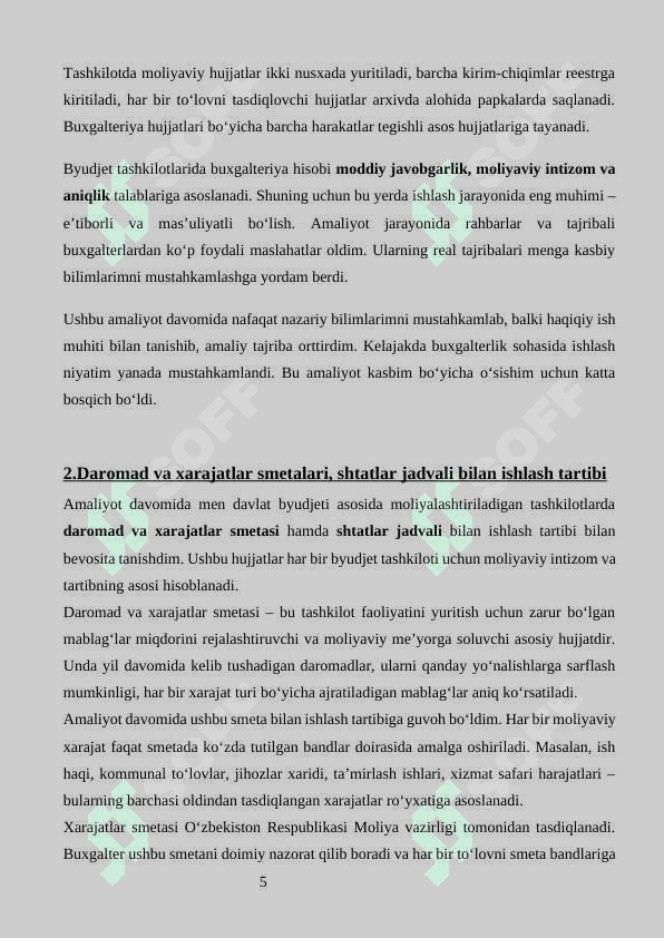 Vazirlar Mahkamasi Ho‘jalik Boshqarmasi va Hukumat Uyidan Foydalanish Boshqarmasida amaliyot 5