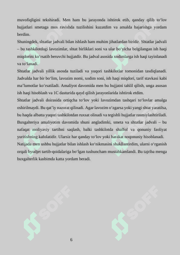 Vazirlar Mahkamasi Ho‘jalik Boshqarmasi va Hukumat Uyidan Foydalanish Boshqarmasida amaliyot 6