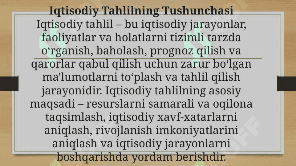 Oʻzbekiston Respublikasida iqtisodiy tahlilni tashkil topishi va rivojlanishi TAGDIMOT ISHI 3