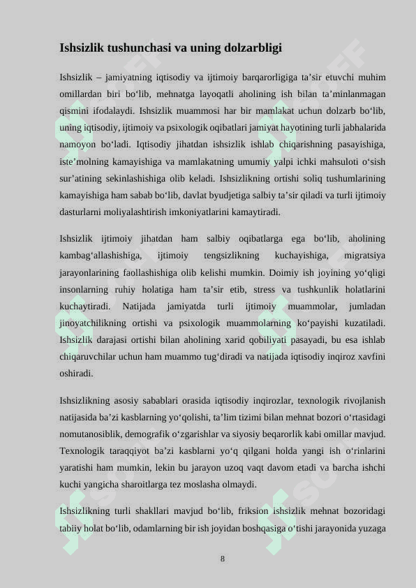 ishsizlikni kelib chiqish sabablari 8