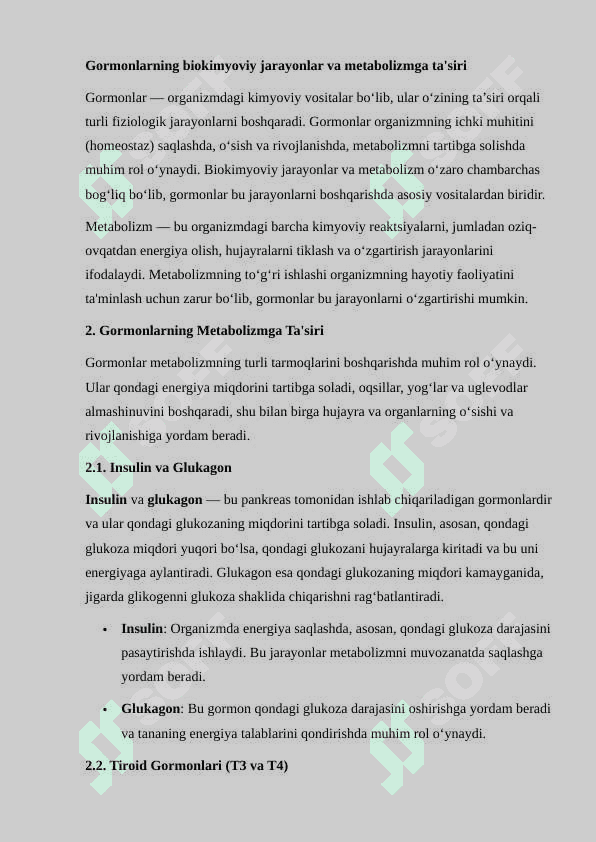 BIOKIMYOVIY JARAYONLARDA GORMONLAR BOSHQARUVI 2