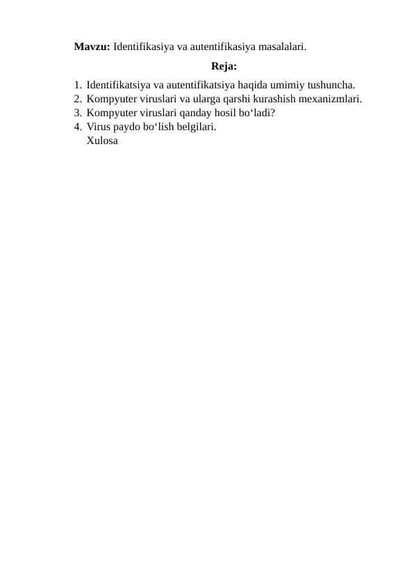Identifikasiya va autentifikasiya masalalari - Идентификация ва аутентификасия масалалари