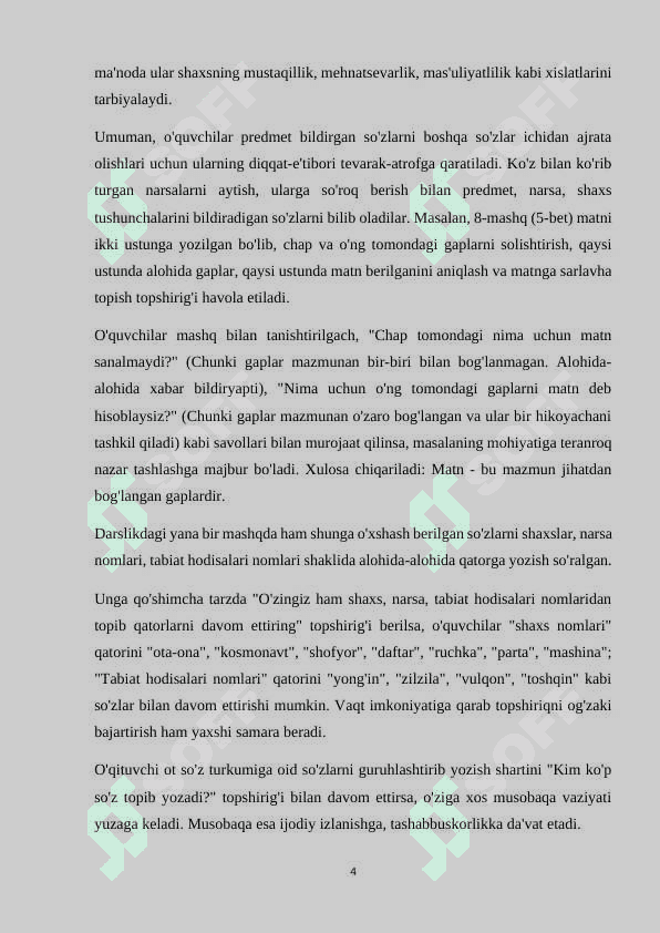 4-sinfda bellashuvlarning  mazmuni va ularni tashkil qilish usullariga topshiriqlar tizimini ishlab  chiqish 4