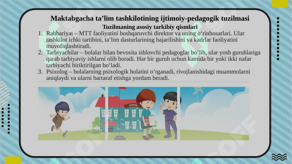 Maktabgacha ta'lim tashkilotining ijtimoiy pedagogik tuzilmasi va uning faoliyati natijalari 7