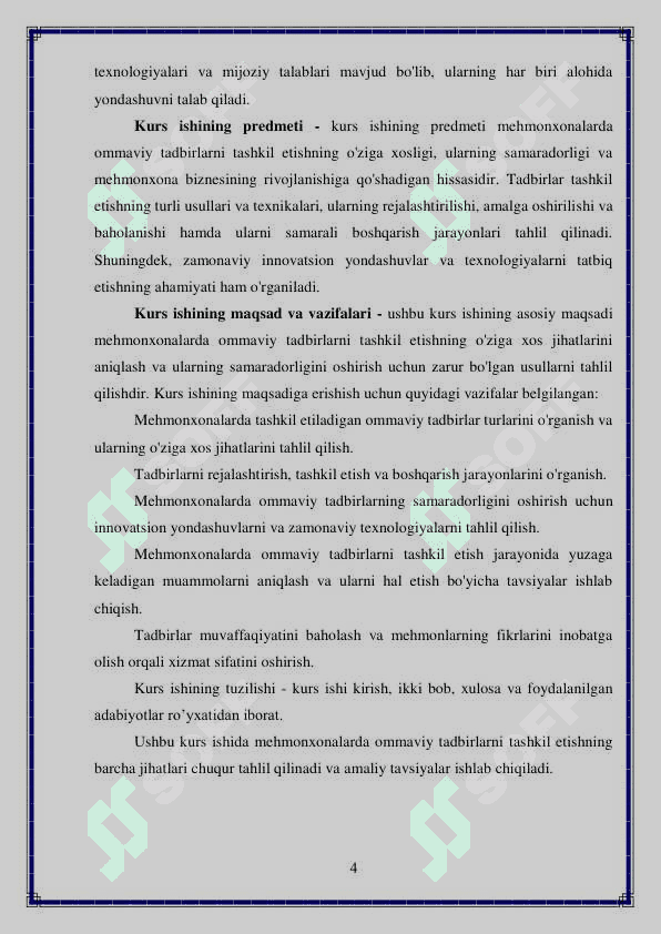 Mehmonxonalarda tashkil etiladigan ommaviy tadbirlarning oʼziga xosligi 4